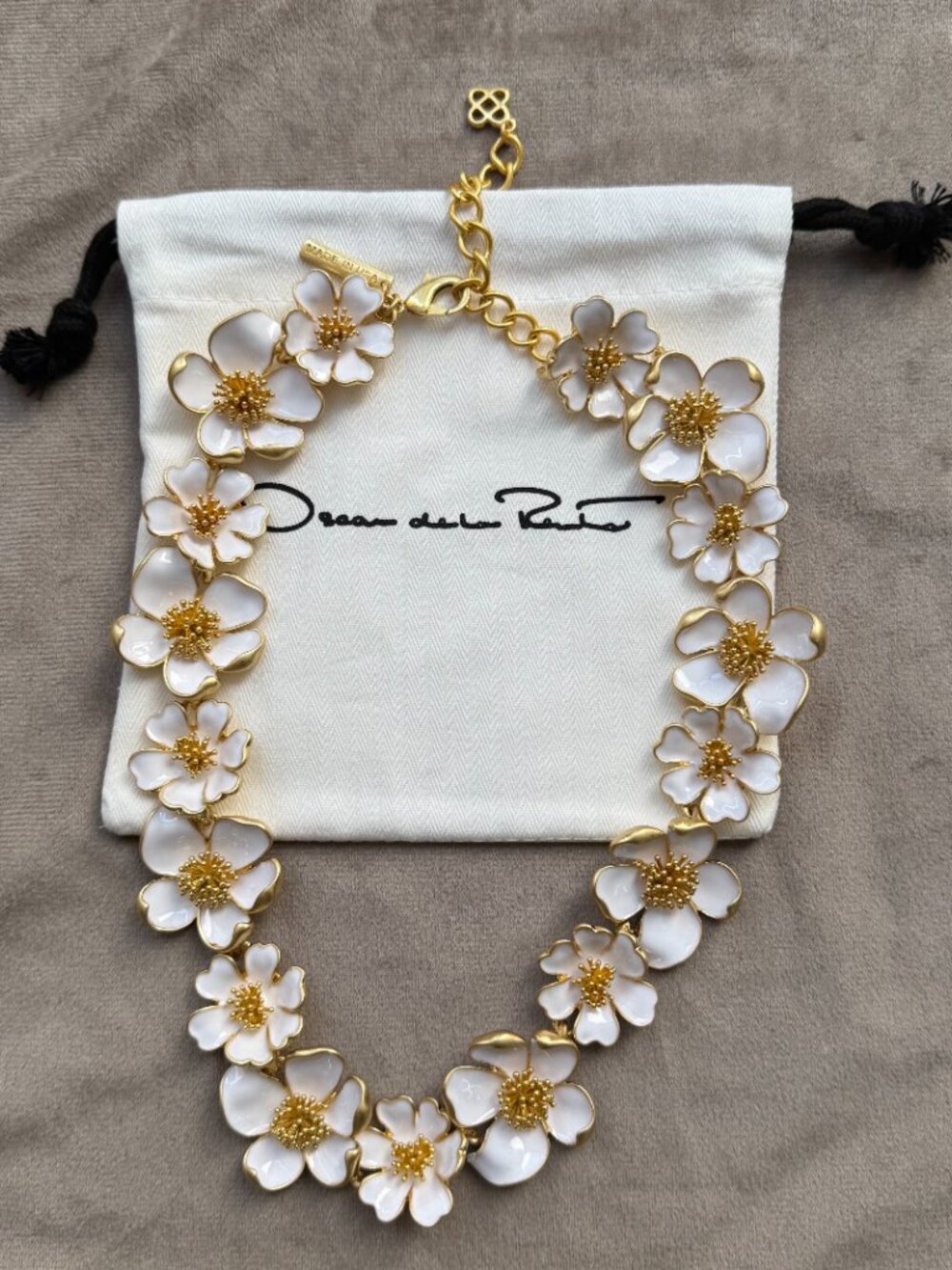 Oscar de la Renta White Enamel Floral Choker Necklace - Picture 5 of 6